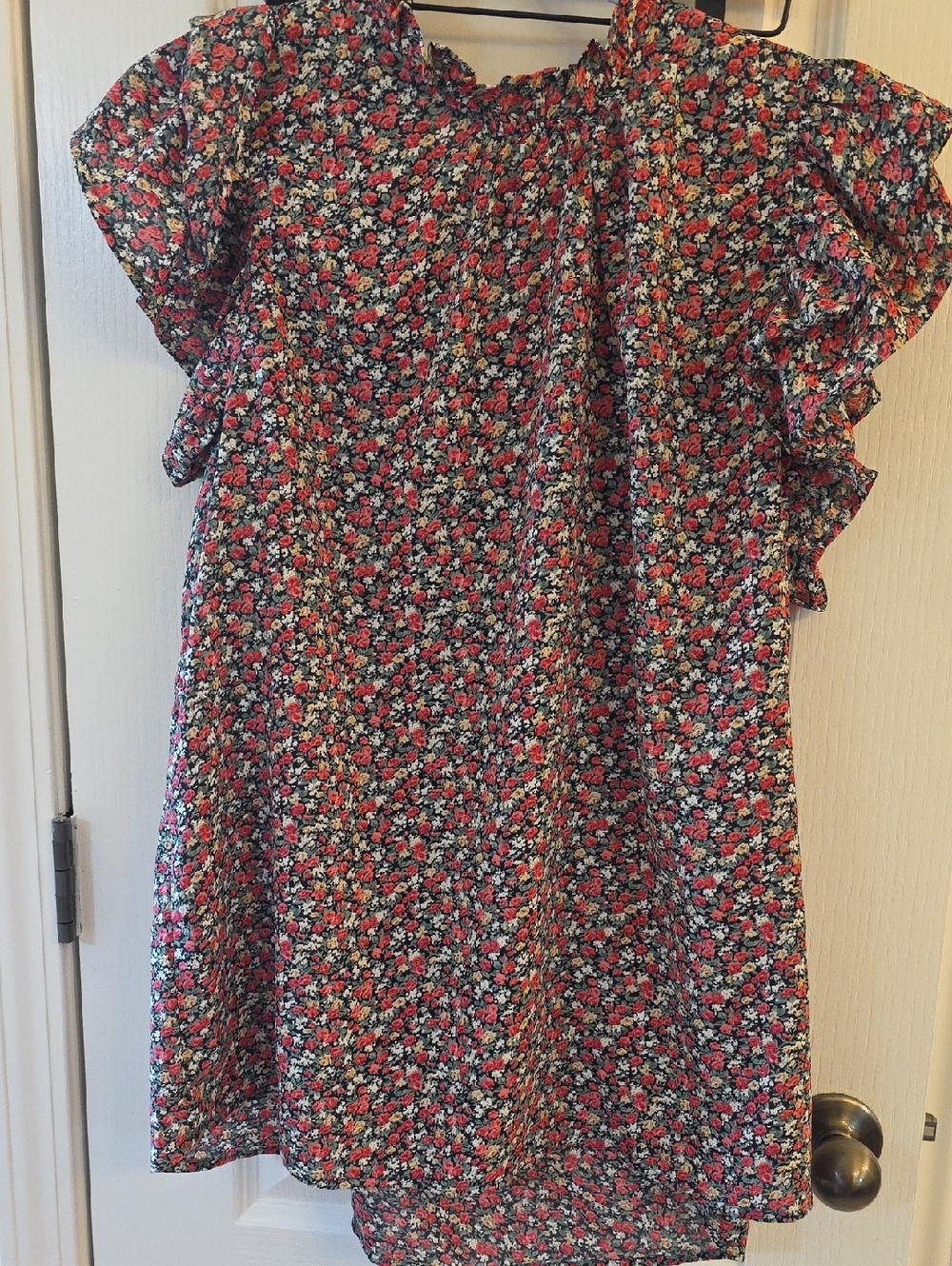 Womens 1x Floral Ruffle-Sleeve Boutique Blouse
